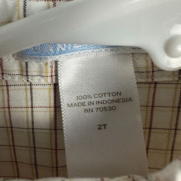 Janie and Jack Boys 2T Long Sleeve Button Down Shirt Plaid Beige White - Picture 3 of 3